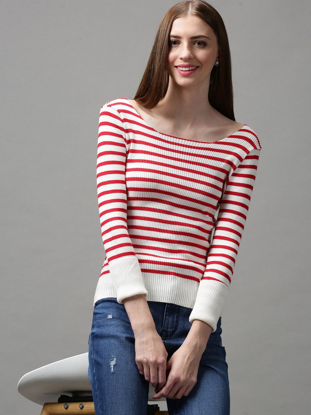 SHOWOFF White Striped Crop Top Price in India