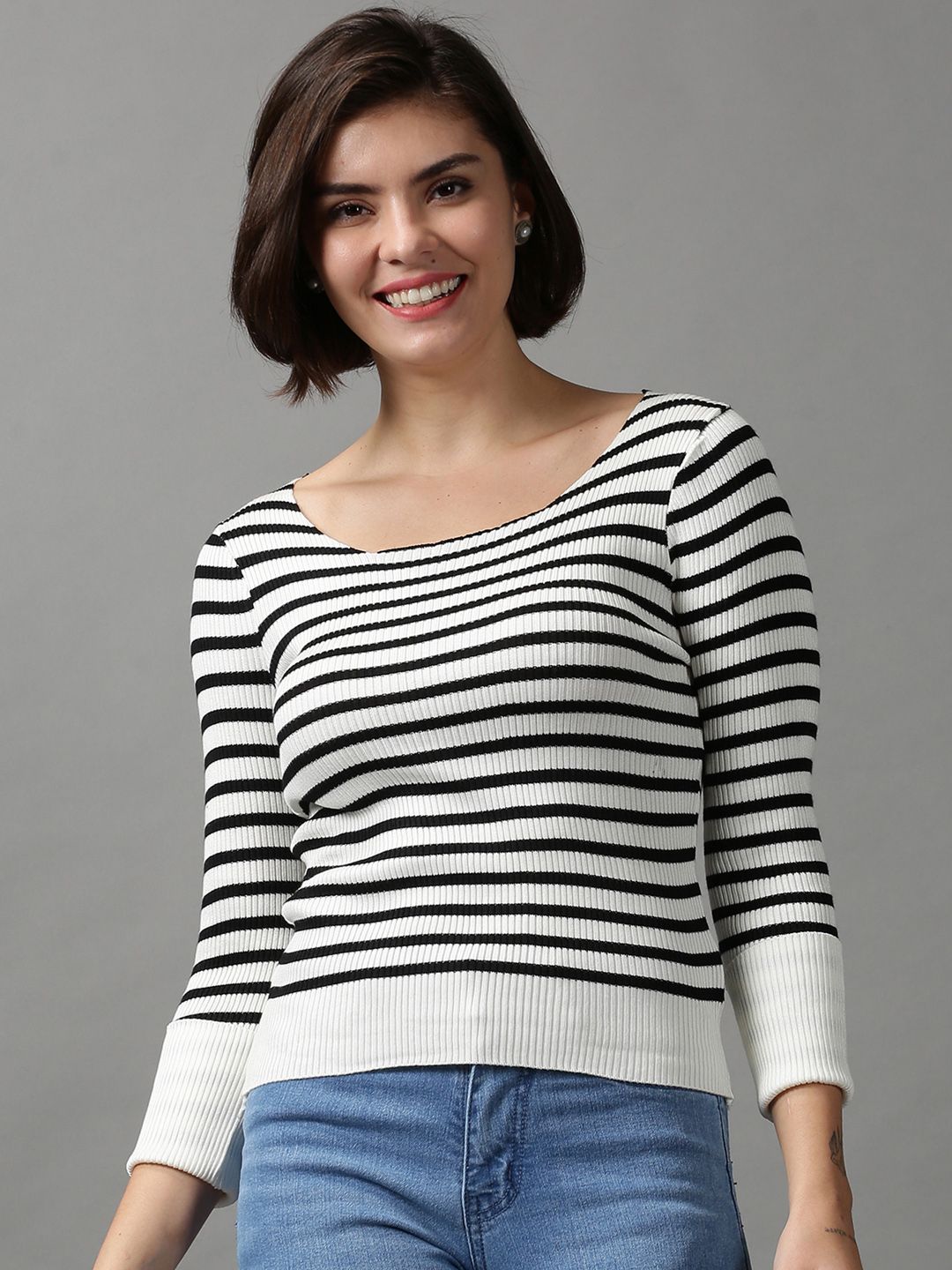 SHOWOFF White Striped Top Price in India