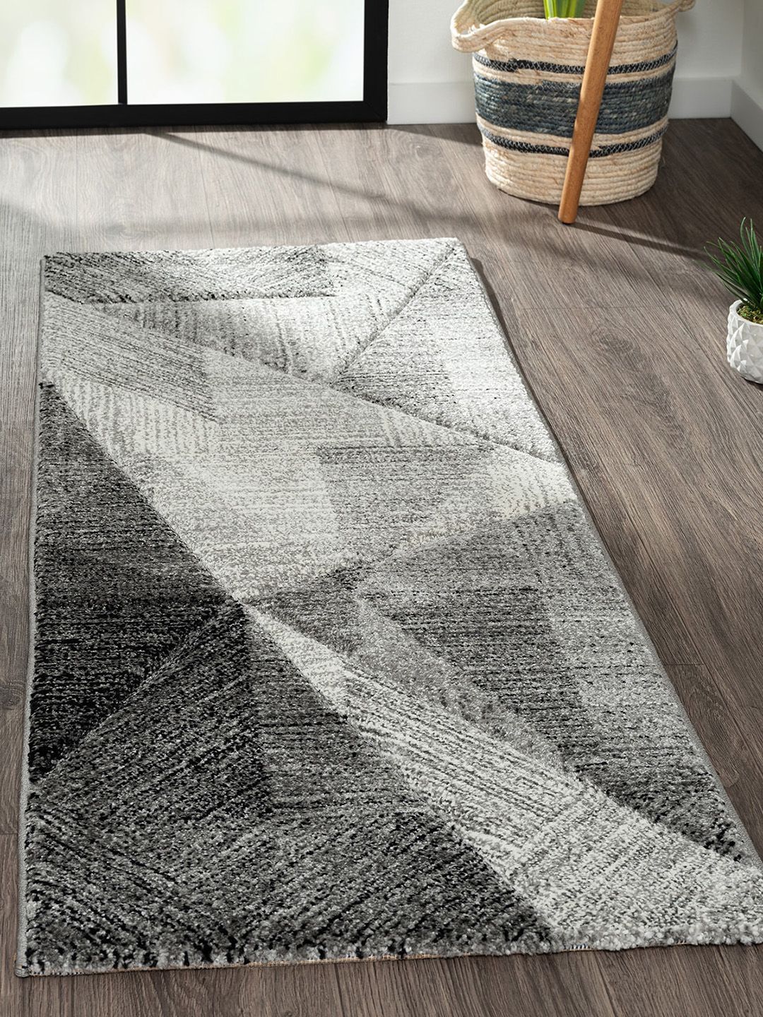 OBSESSIONS Charcoal & Grey Printed Floor Runner Price in India