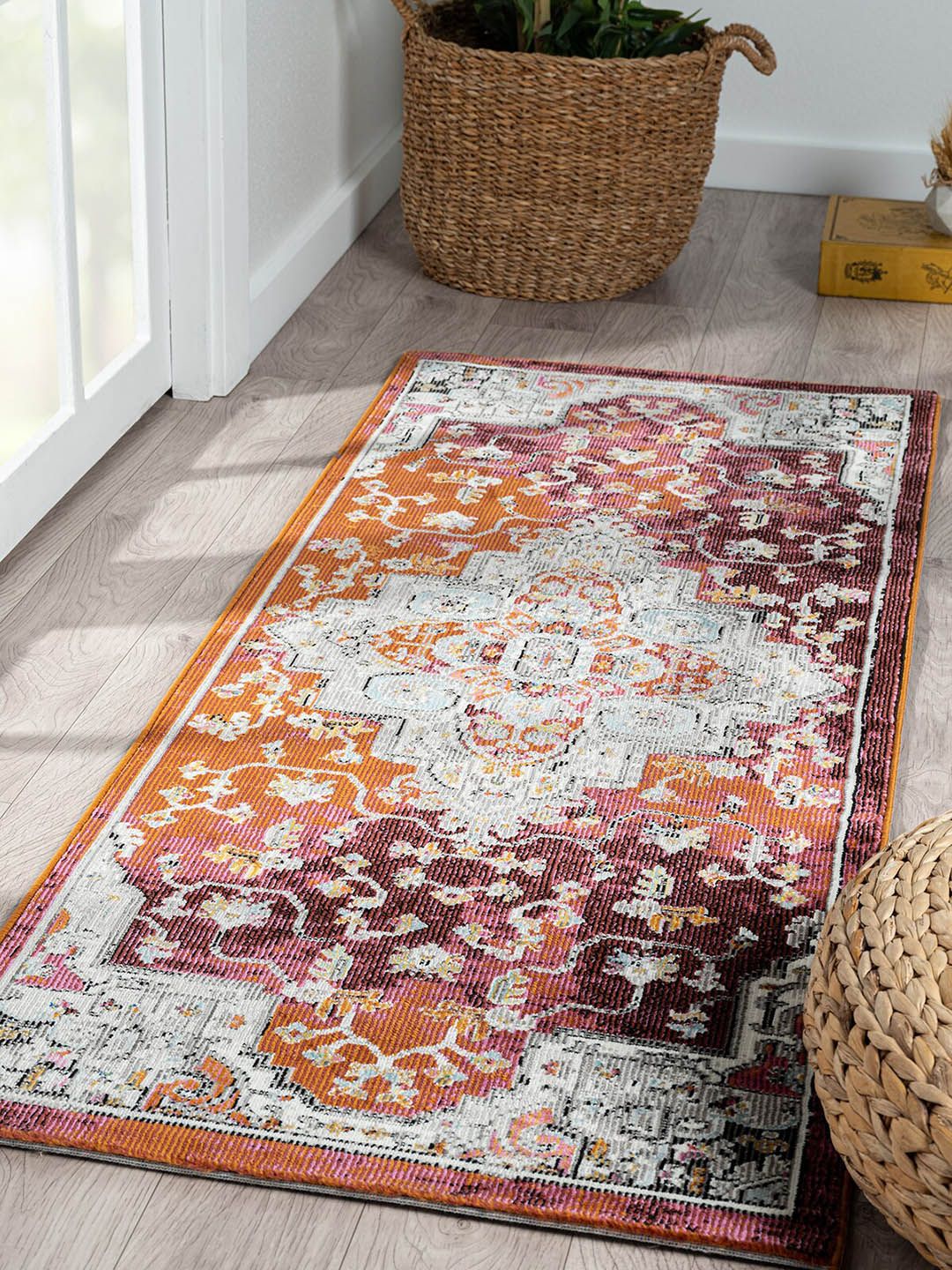 OBSESSIONS Brown & Beige Self-Design Anti-Static Floor Runner Price in India