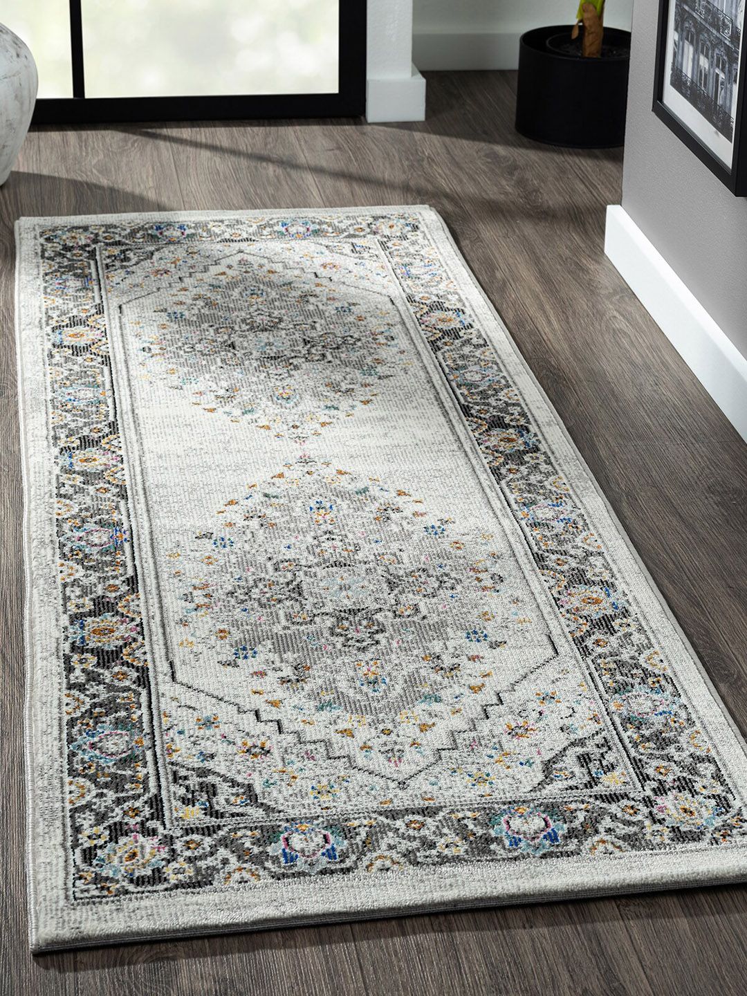 OBSESSIONS Beige & Grey Printed Anti-static Floor Runner Price in India