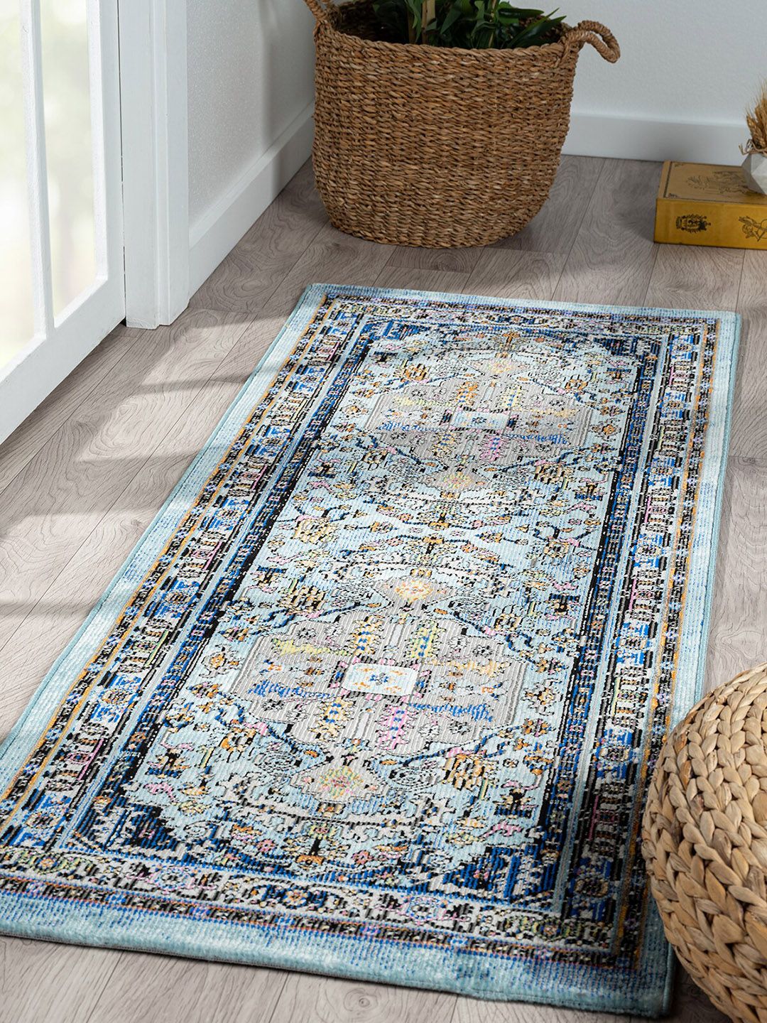 OBSESSIONS Navy Blue Traditional Floor Runner Price in India