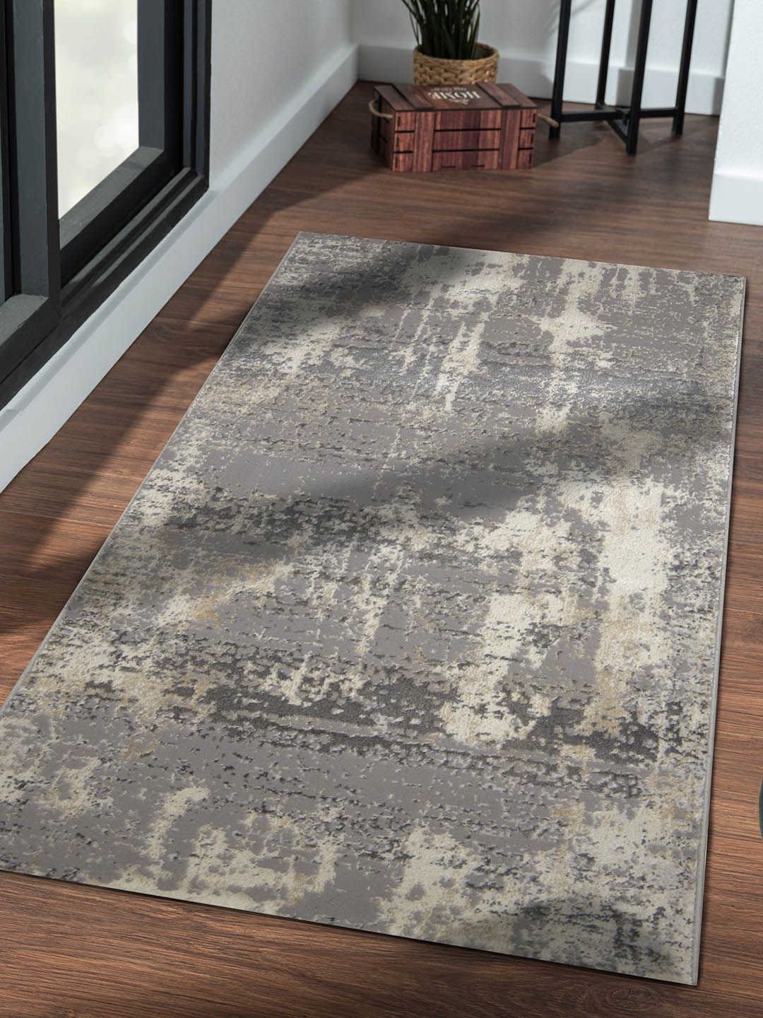 OBSESSIONS Grey & Beige Abstract Floor Runner Price in India