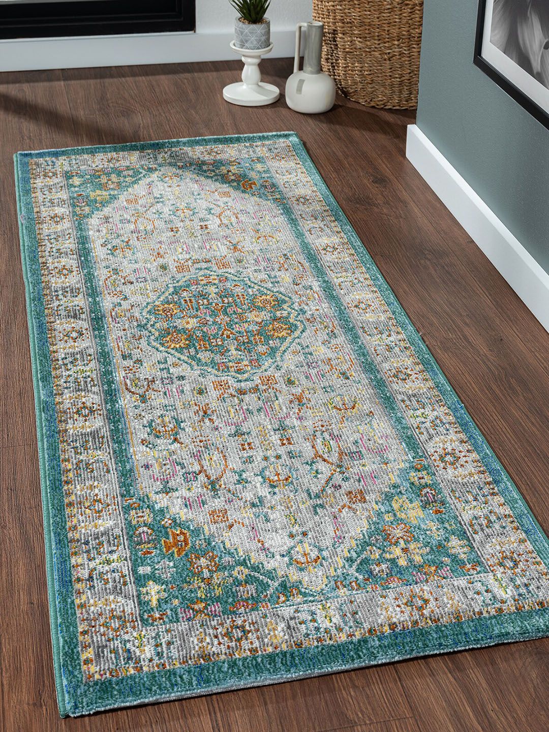 OBSESSIONS Teal Green Traditional Floor Runner Price in India