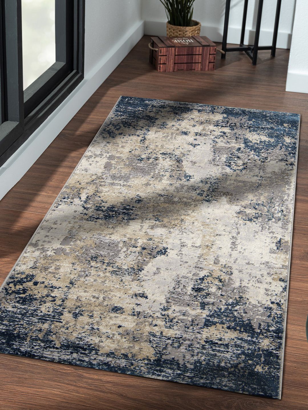 OBSESSIONS Blue & Beige Anti-Bacterial Floor Runner Price in India