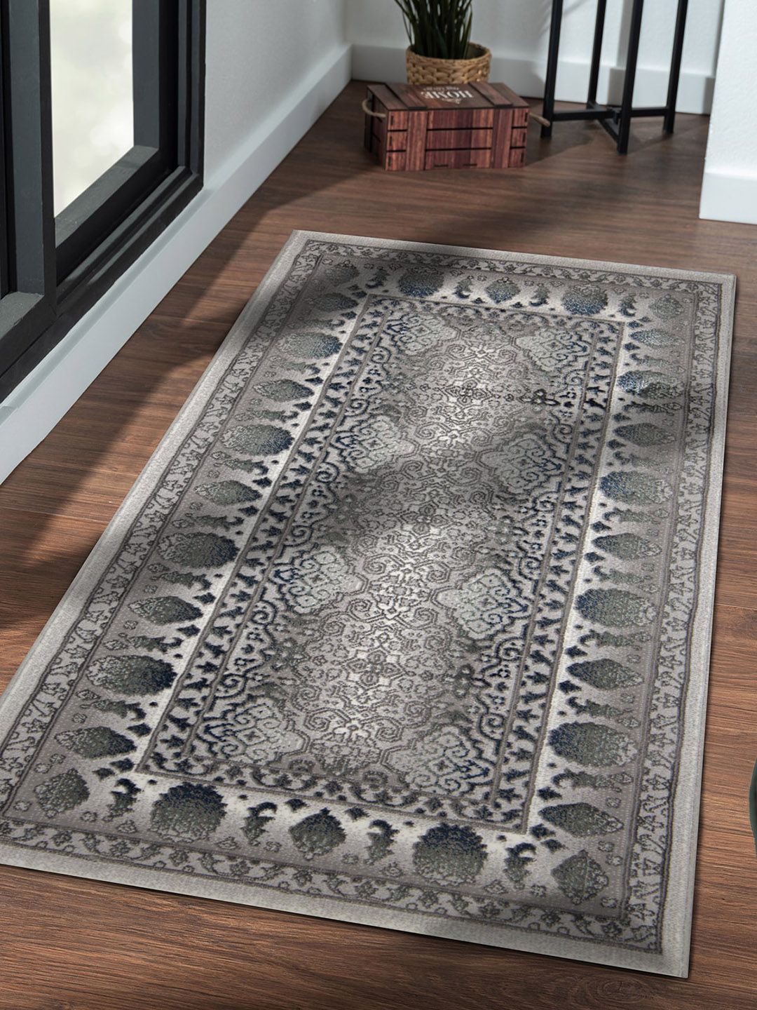 OBSESSIONS Grey & Silver-Colored Anti-Bacterial Floor Runner Price in India