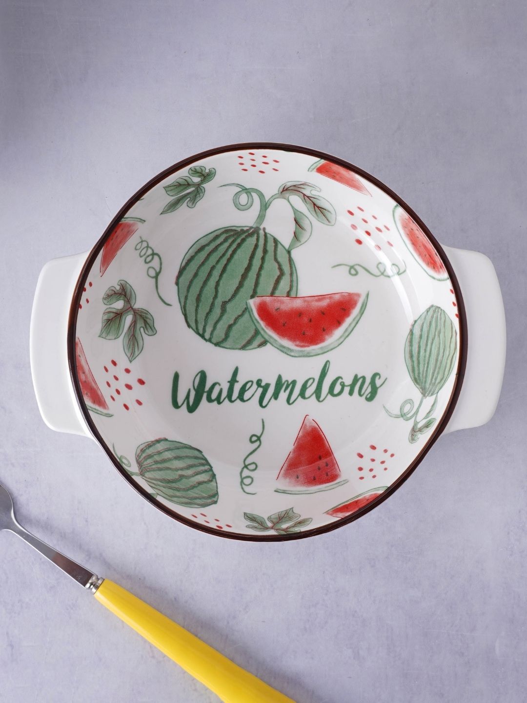 Nestasia White & Green Watermelon Printed Ceramic Baking Dish Price in India