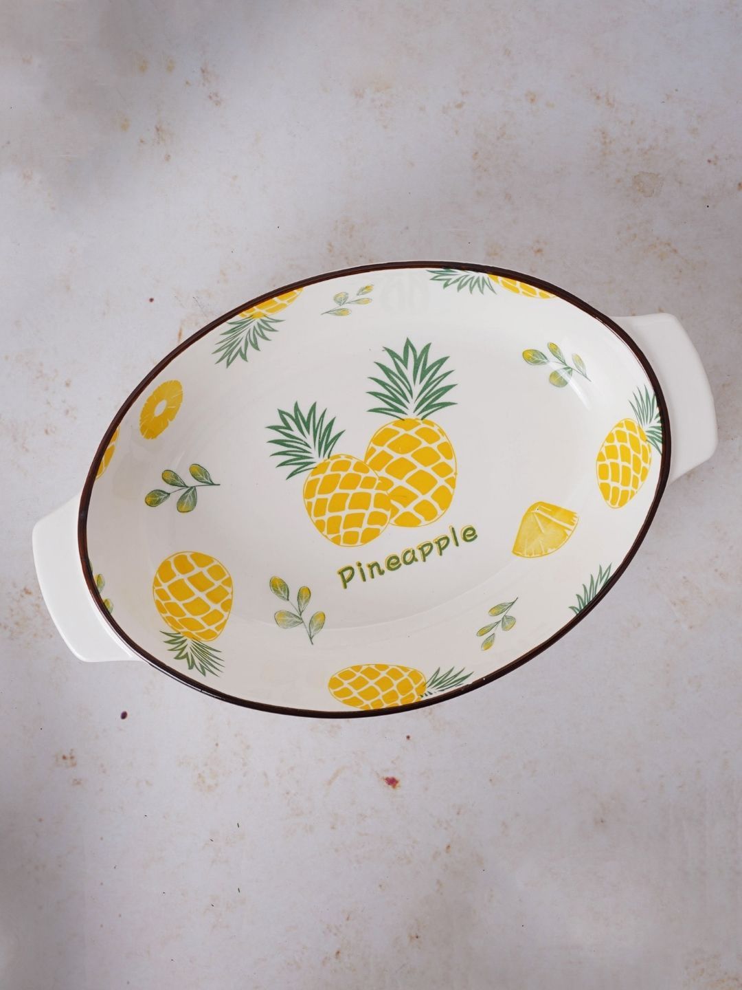Nestasia White and Yellow Pineapple Printed Large Oval Bakeware Price in India