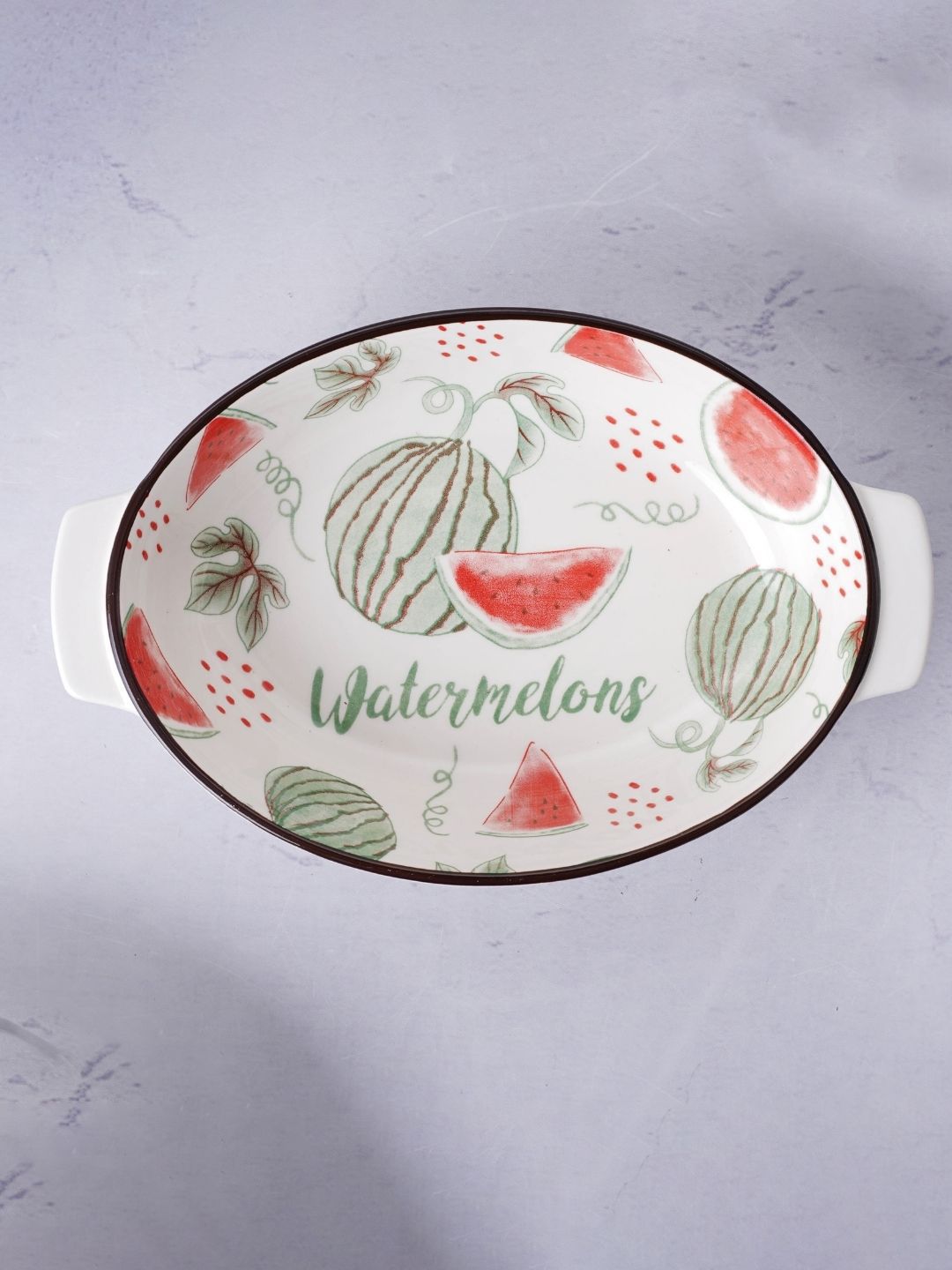 Nestasia White and Red Watermelon Printed Oval Bakeware Price in India