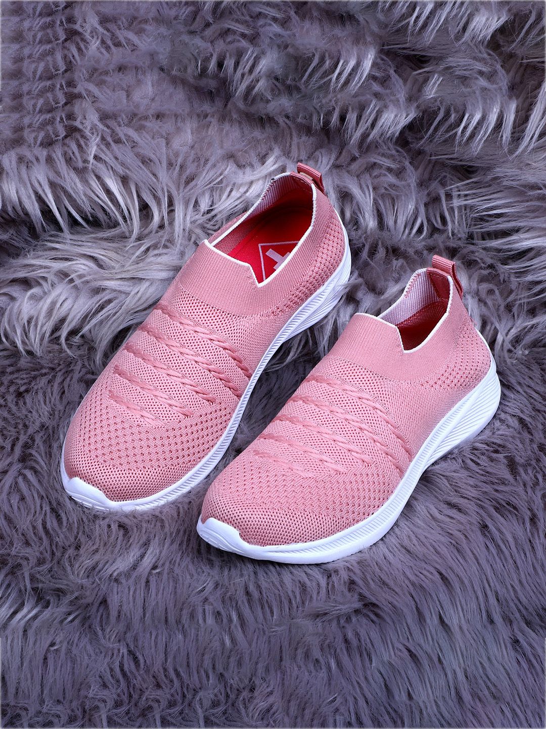 TPENT Women Peach-Coloured Mesh Running Non-Marking Shoes Price in India
