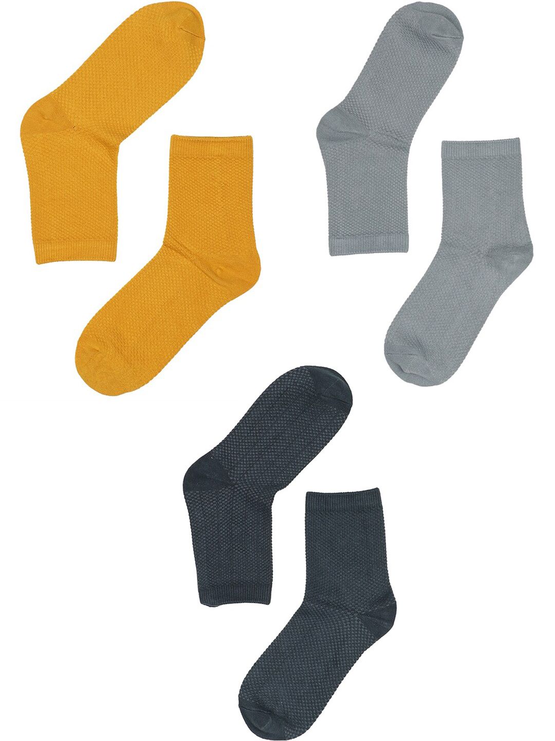 TOFFCRAFT Men Pack Of 3 Yellow Grey & Teal Solid Above Ankle-Length Socks