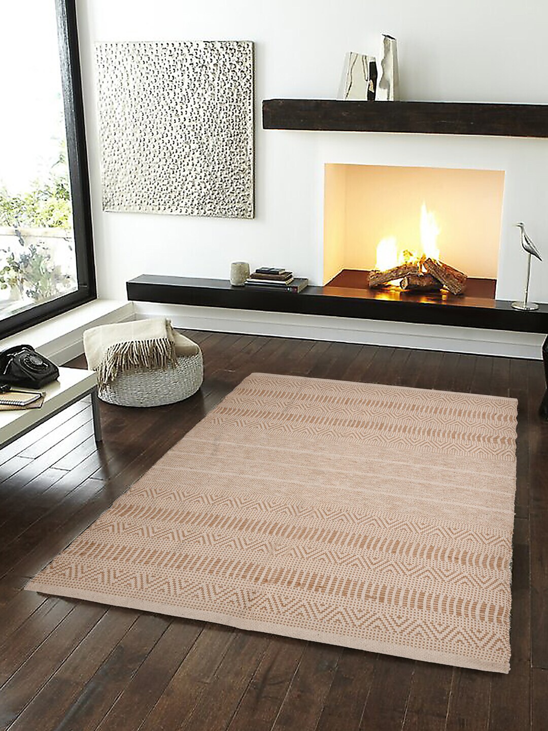 Gulaab Jaipur Beige & Brown Woven-Design Cotton Carpet Price in India