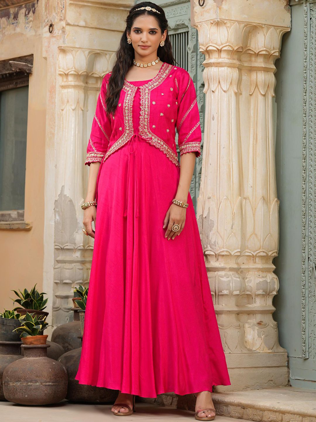 SCAKHI Women Pink Embellished Ethnic Dress Price in India