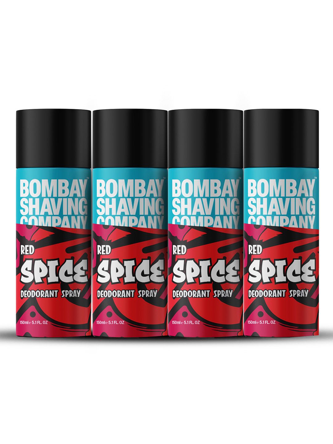 Bombay Shaving Company Men Set of 4 Red Spice Odour Control Deodorant Spray - 150 ml each