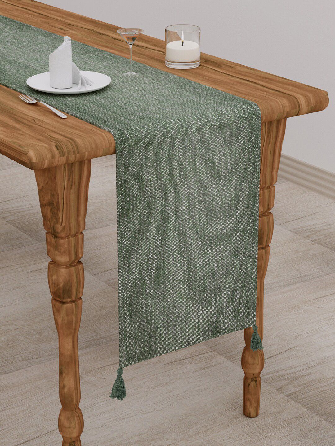 Gulaab Jaipur Green Solid Rectangle Pure Cotton Table Runners Price in India