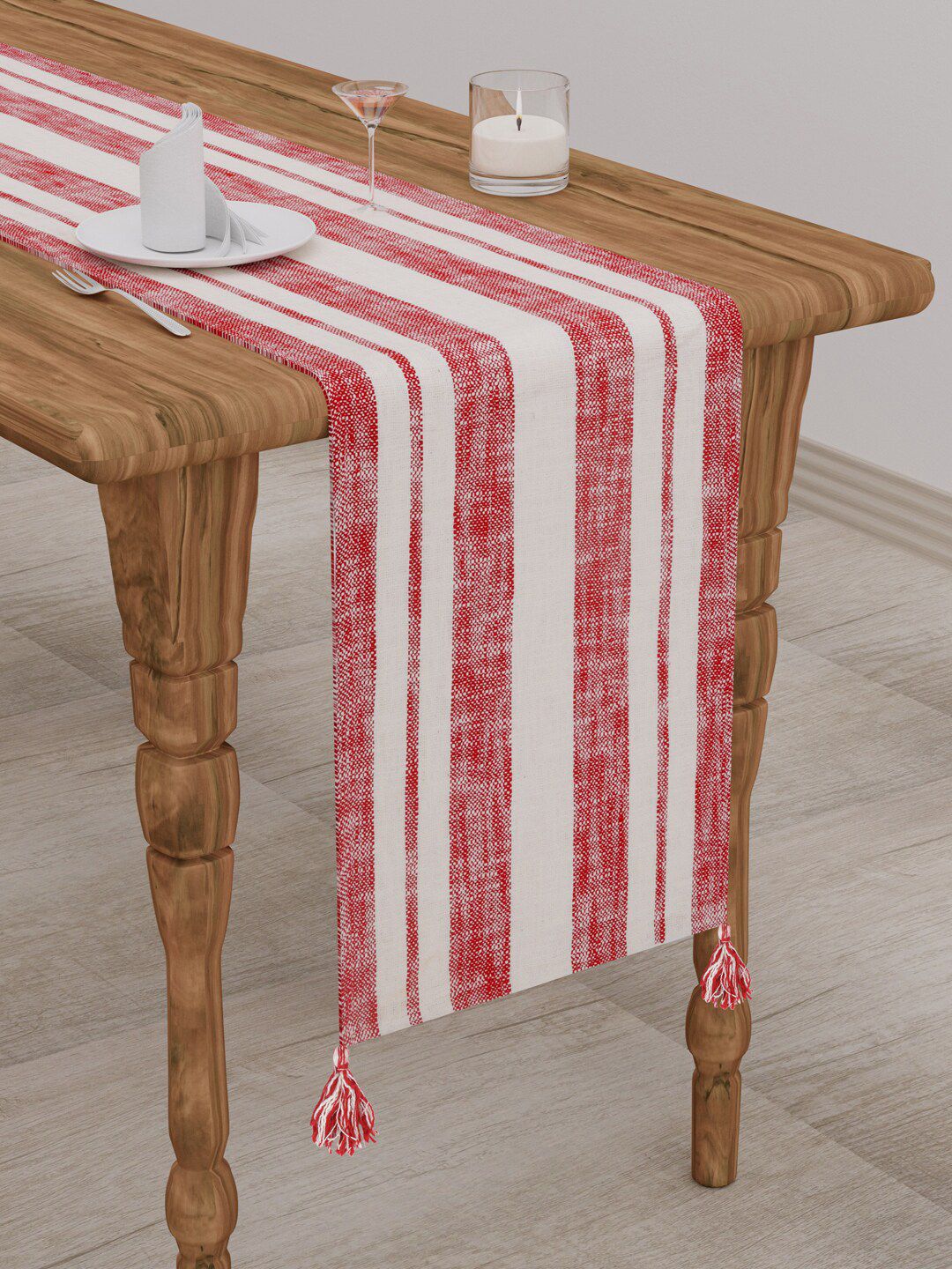 Gulaab Jaipur Red Striped Rectangle Pure Cotton Table Runners Price in India