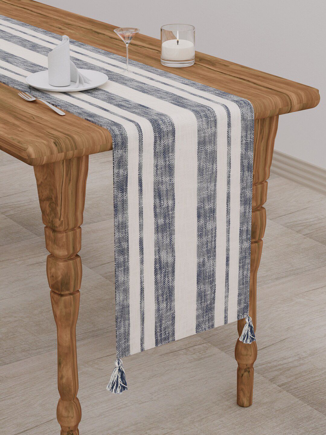 Gulaab Jaipur Grey Striped Rectangle Pure Cotton Table Runners Price in India