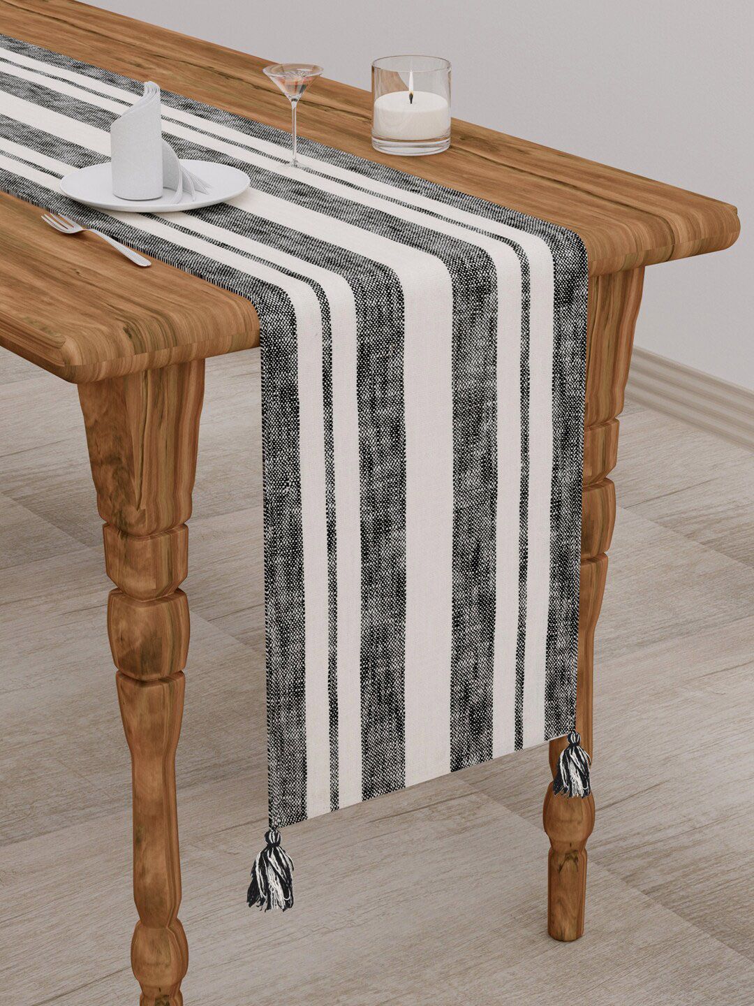 Gulaab Jaipur Black & White Striped Pure Cotton Table Runners Price in India