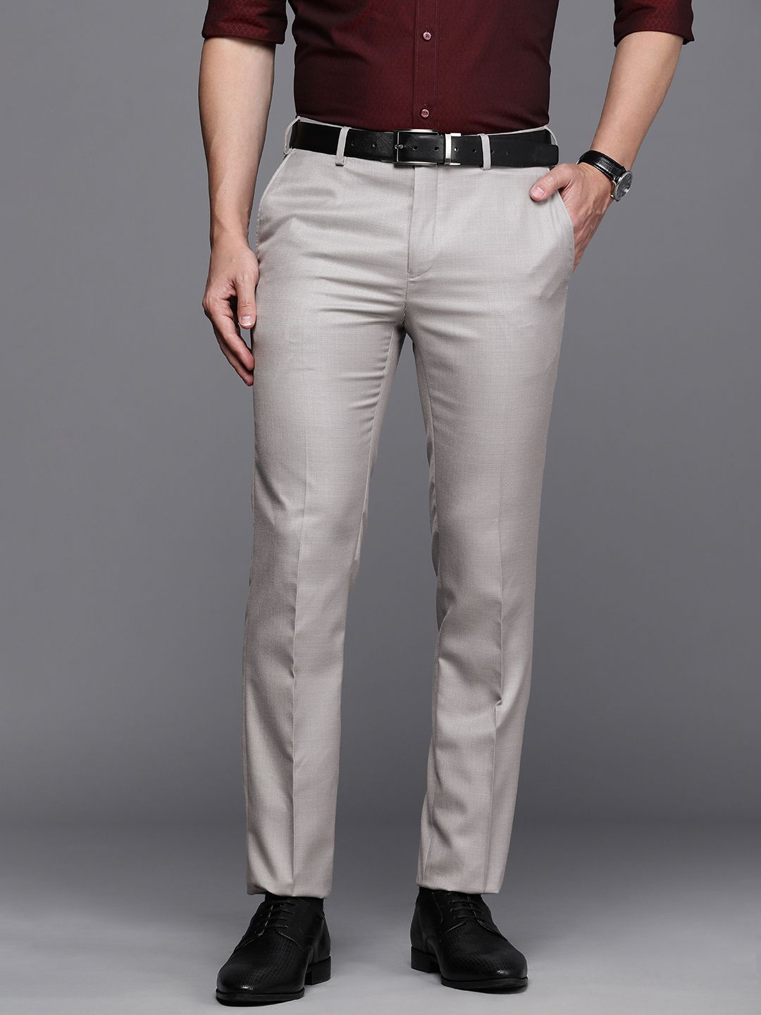 Raymond Men Slim Fit Mid-Rise Formal Trousers