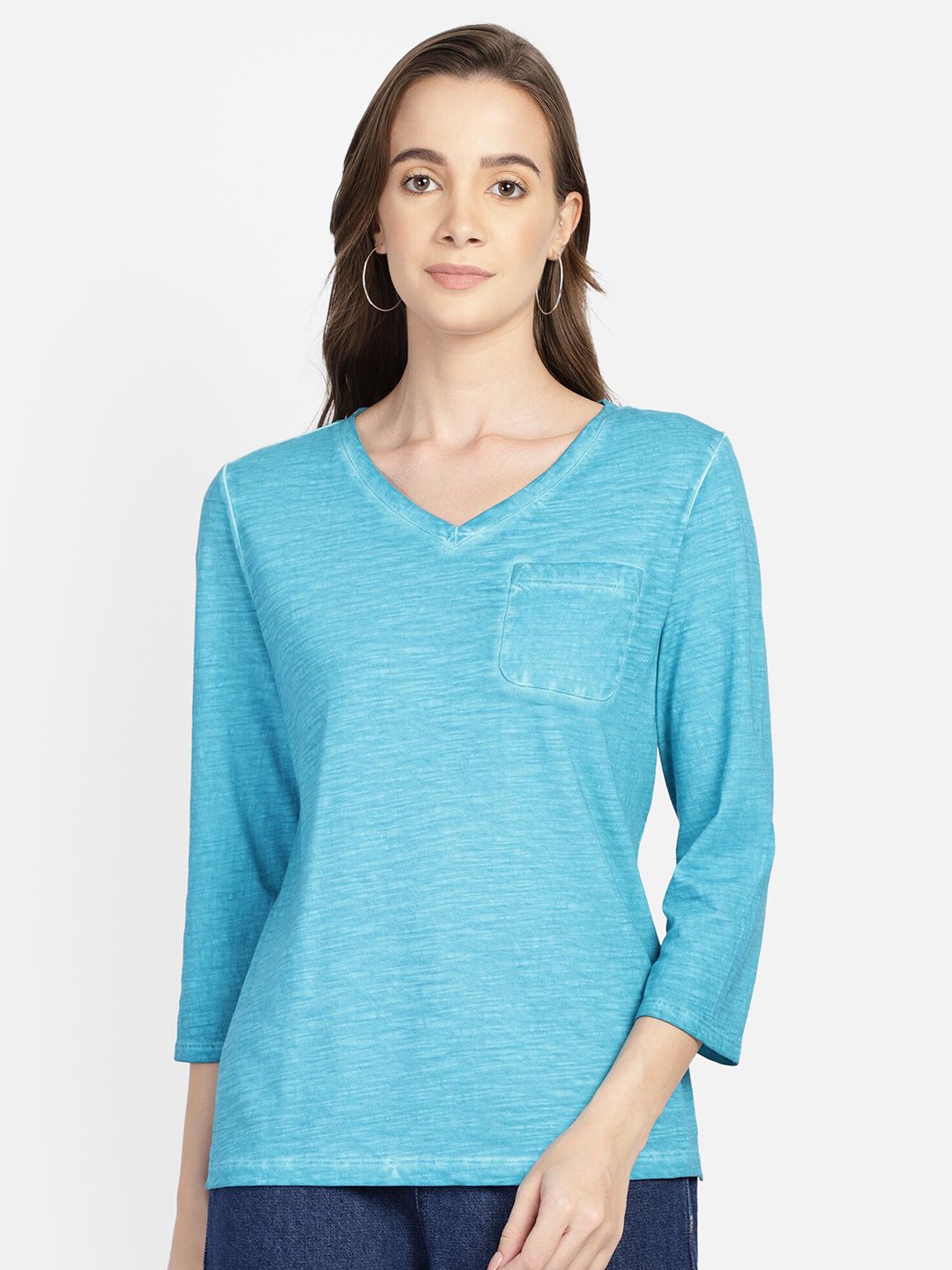 Aditi Wasan Turquoise Blue Pure Cotton Solid Top Price in India