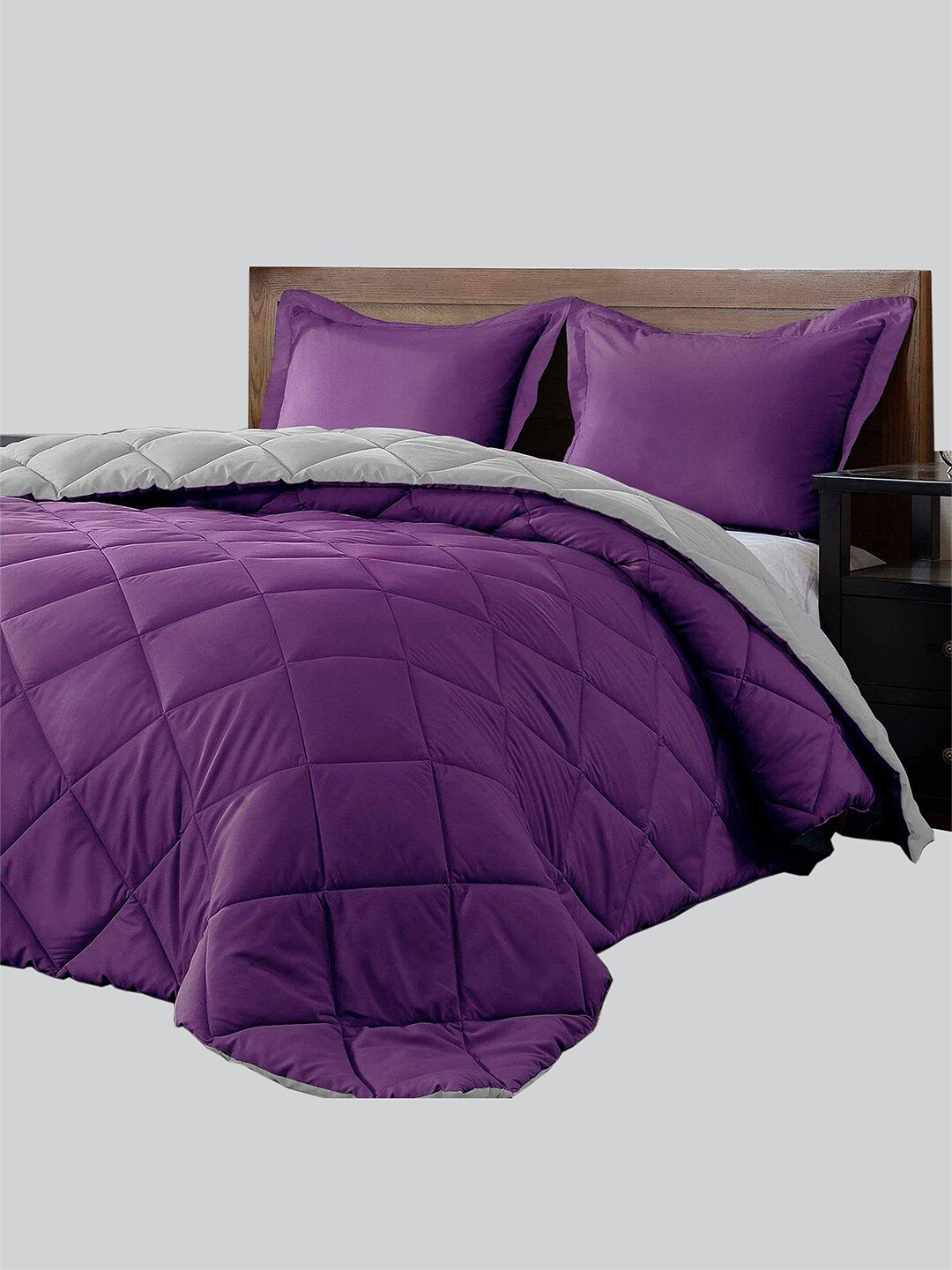 RAASO Purple & Grey Reversible Microfiber AC Room Single Bed Blanket Price in India