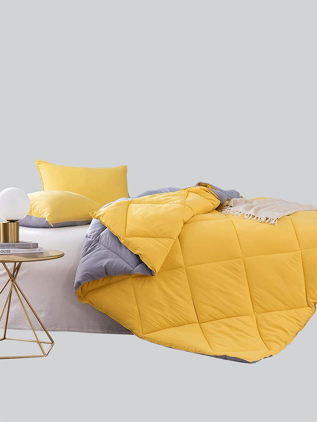 RAASO Yellow & Grey Microfiber AC Room Reversible Double Bed Blanket Price in India