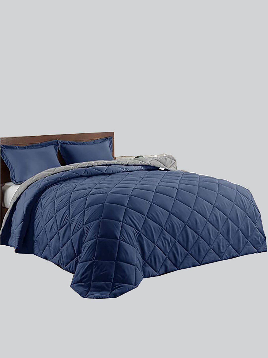 RAASO Navy Blue & Grey Microfiber AC Room Single Bed Blanket Price in India
