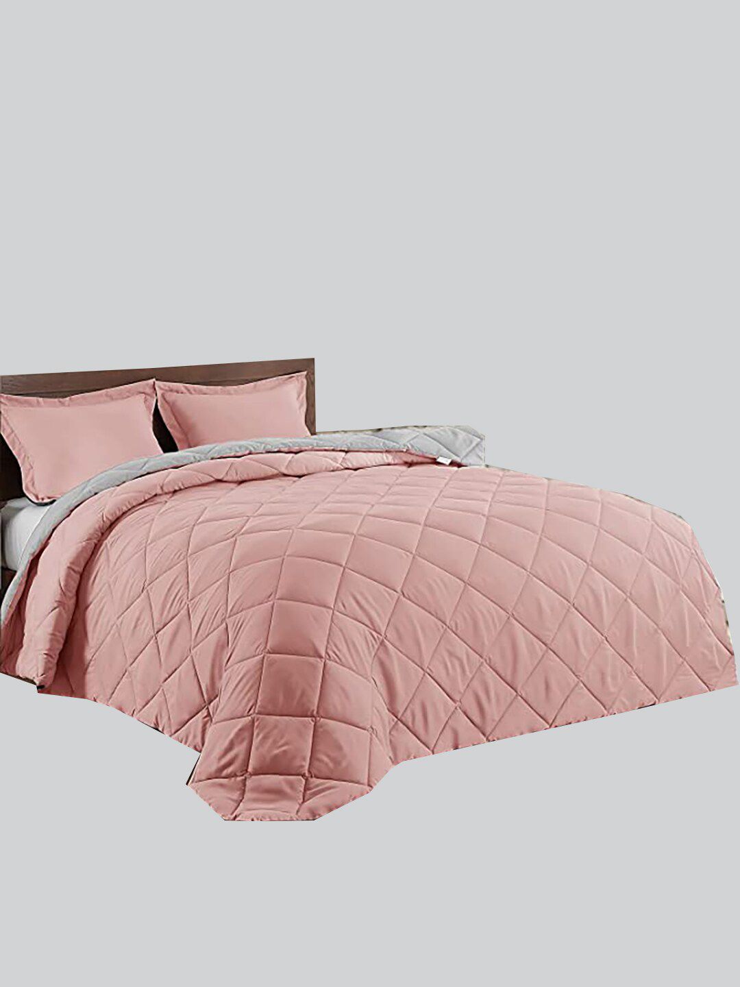 RAASO Peach-Coloured & Grey Microfiber AC Room Reversible Single Bed Blanket Price in India