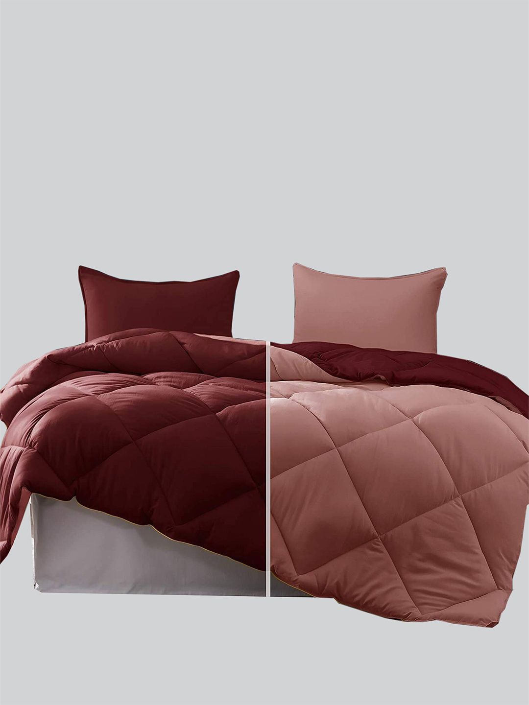 RAASO Maroon & Peach-Coloured Microfiber AC Room Reversible Single Bed Blanket Price in India