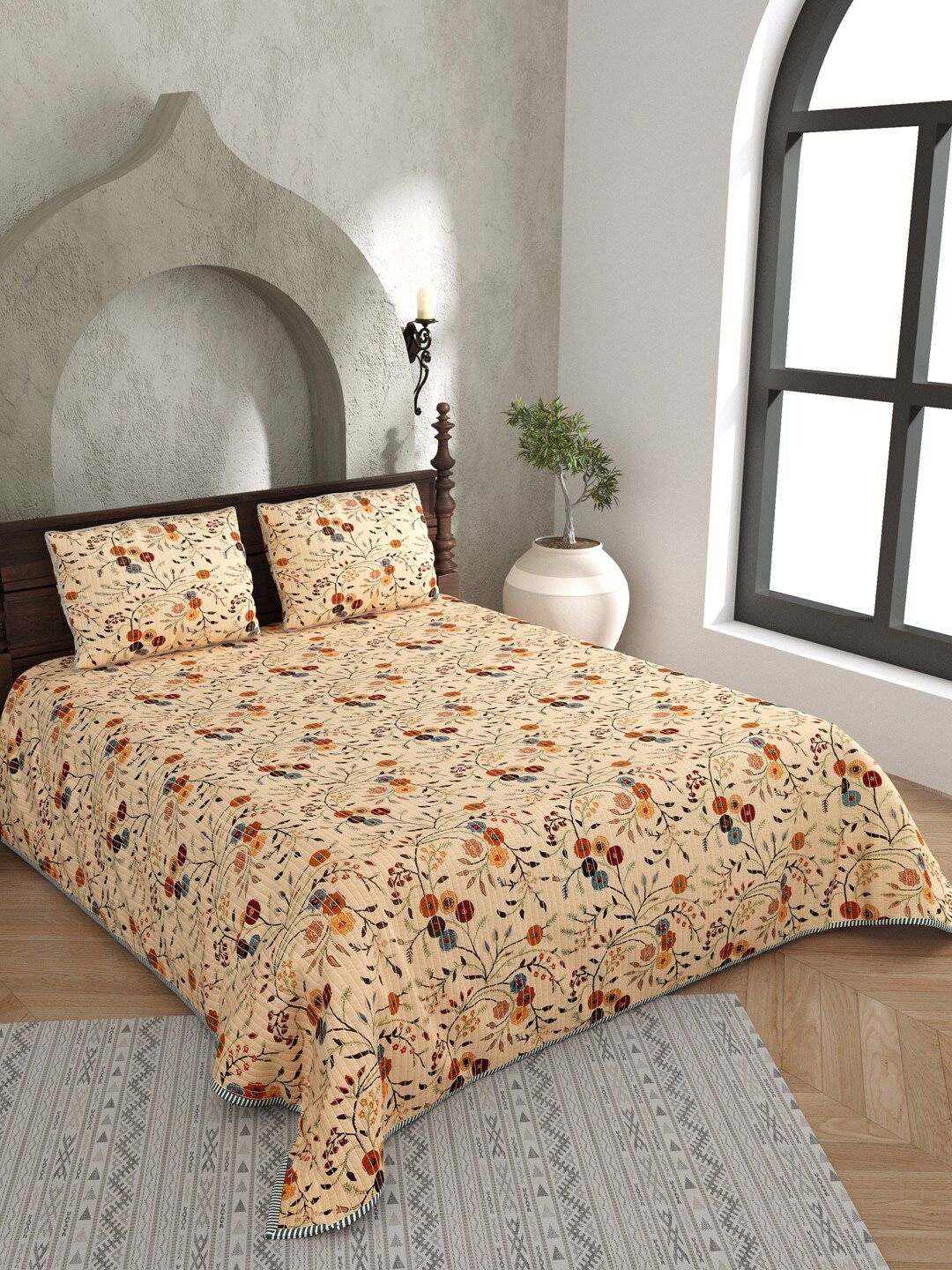 JAIPUR FABRIC Beige & Grey Floral AC Room 150 GSM Double Bed Blanket Price in India