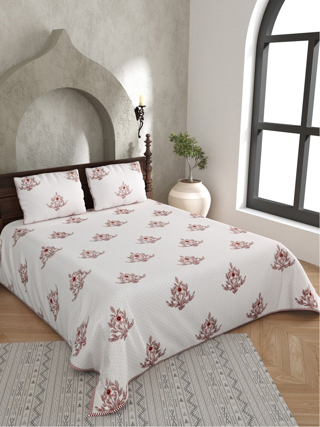 JAIPUR FABRIC White & Grey Ethnic Motifs Pure Cotton AC Room 150 GSM Double Bed Blanket Price in India