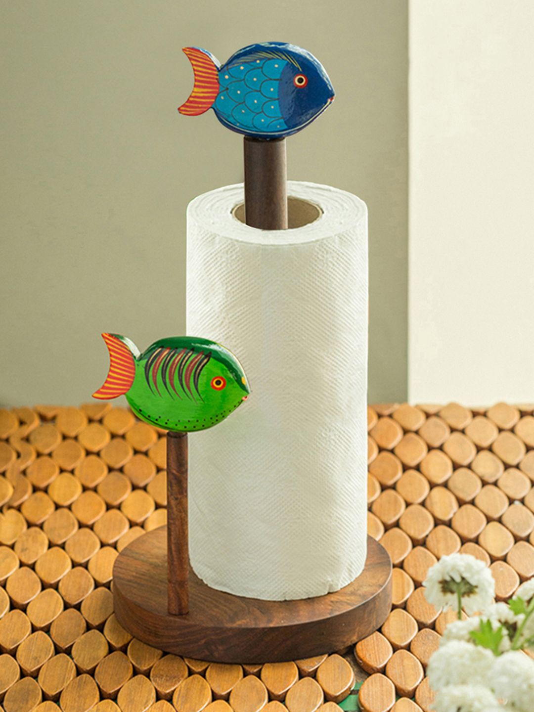 ExclusiveLane Brown Hand-Painted Fish Tissue Roll Holder In Sheesham Wooden Price in India