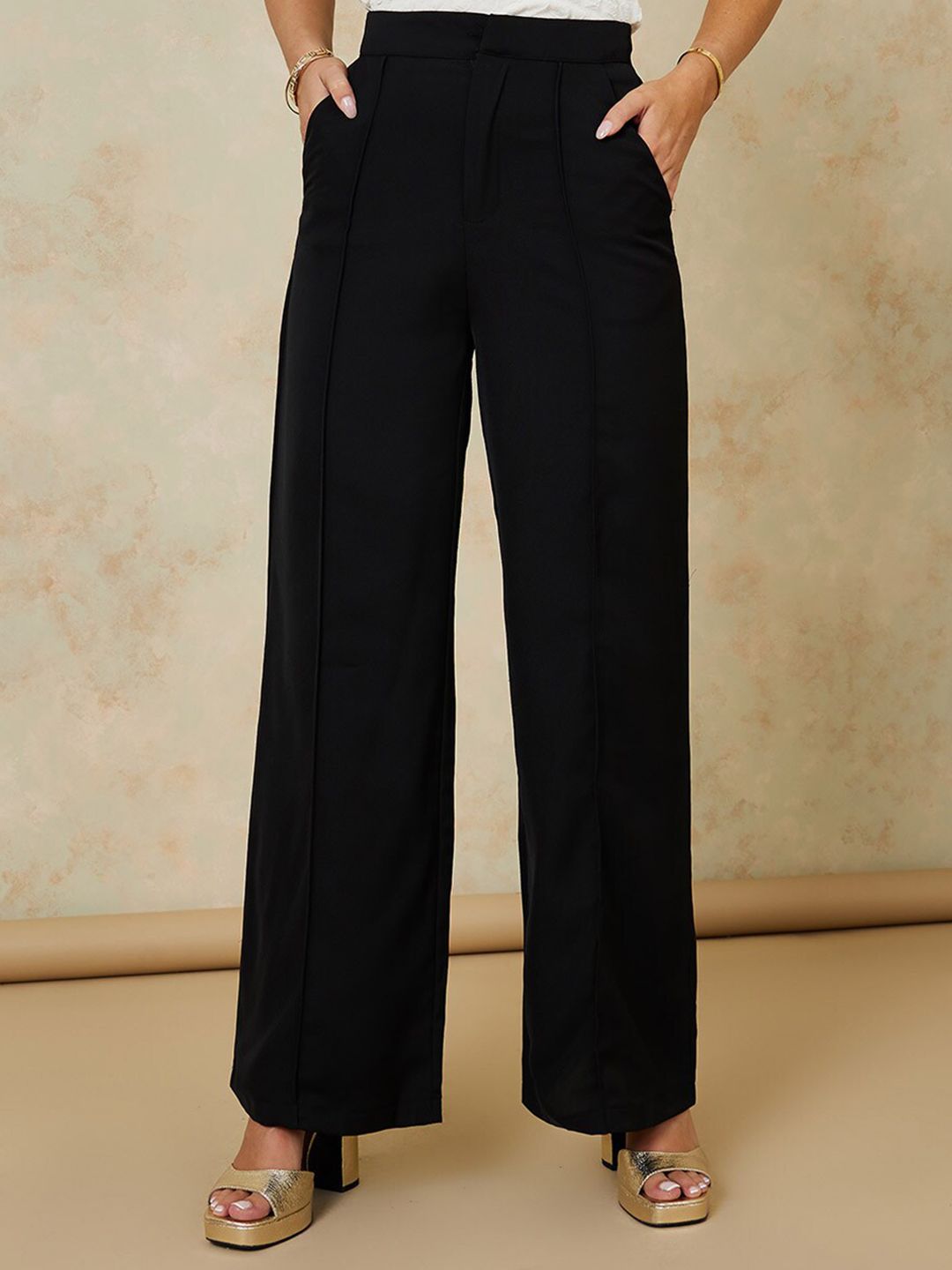 Styli Women Black Straight Fit High-Rise Trousers Price in India