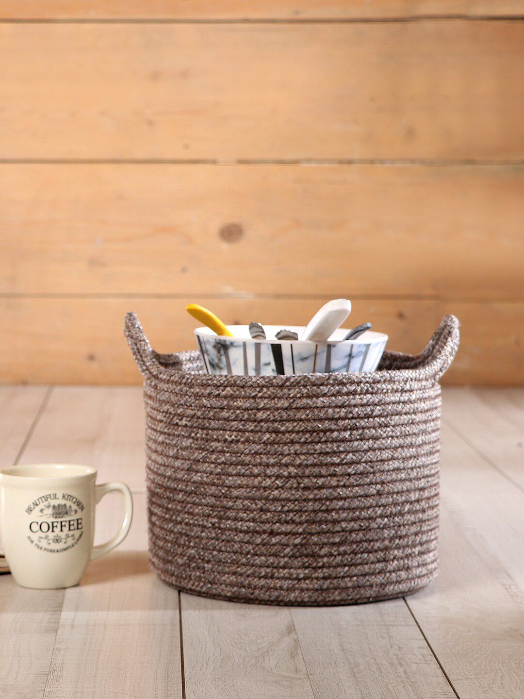 Pano Brown Solid Round Basket Organisers Price in India