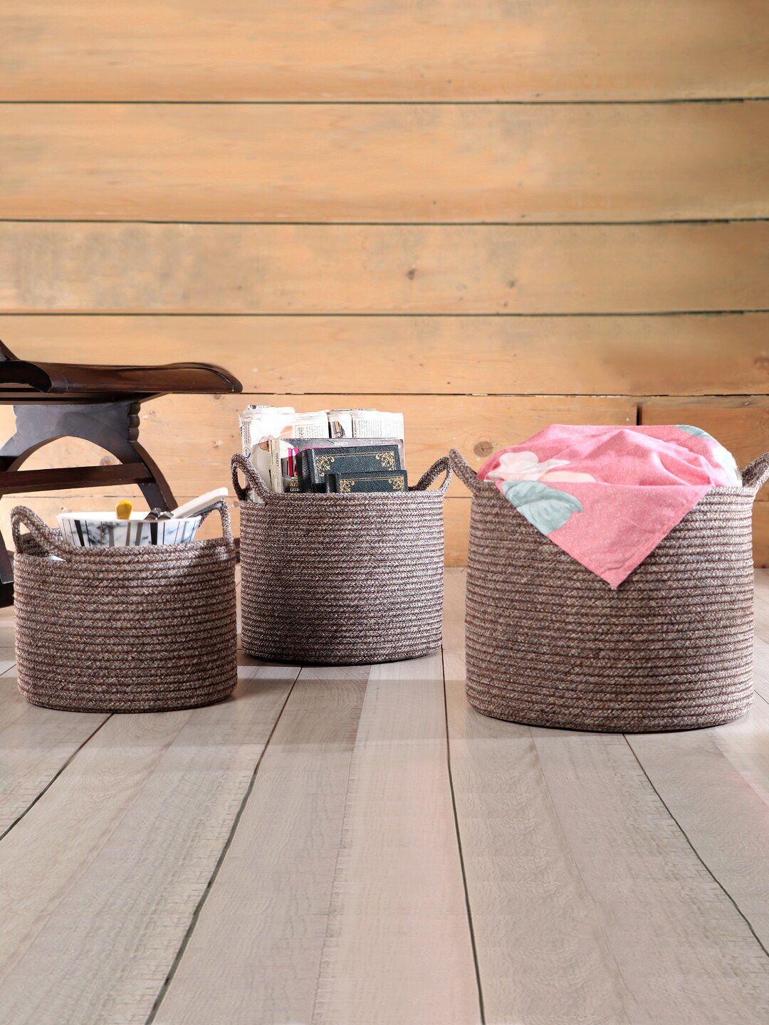 Pano Brown Solid Round Storage Basket Price in India