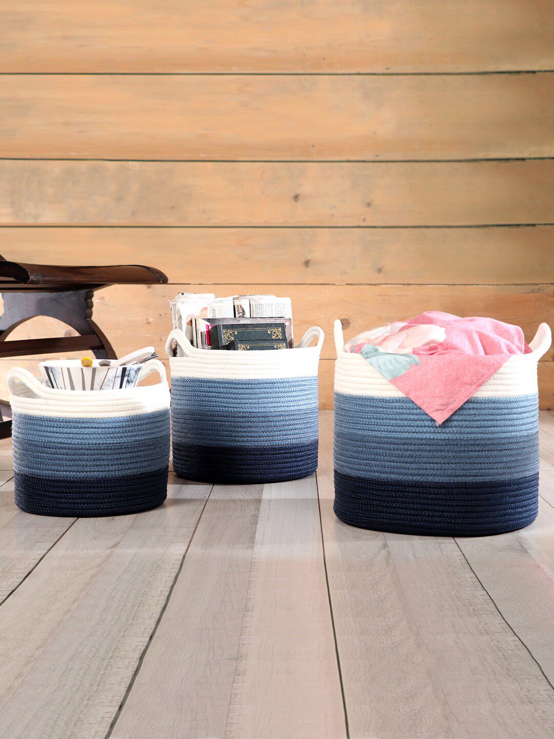Pano Blue Solid Round Storage Basket  Organisers Price in India