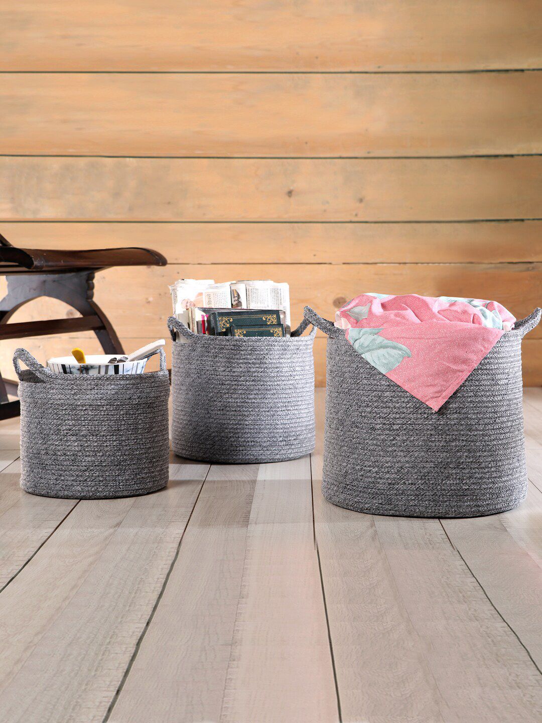 Pano Grey Solid Round Basket Organisers Price in India