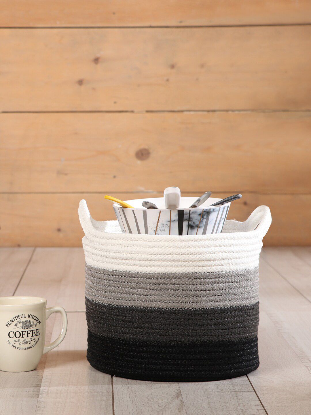 Pano Grey Striped Round Storage Basket Price in India