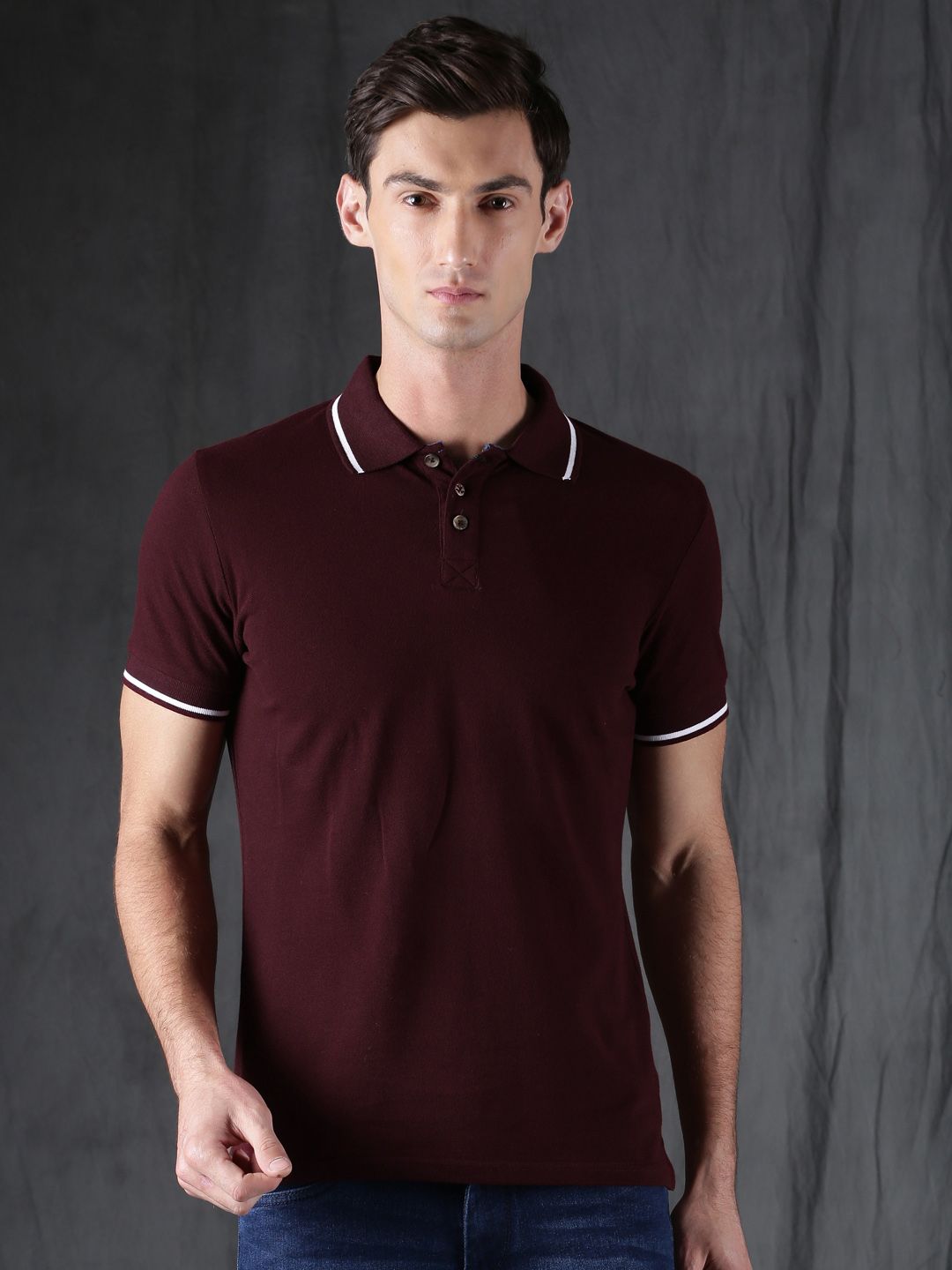 WROGN Men Burgundy Solid Polo T-shirt