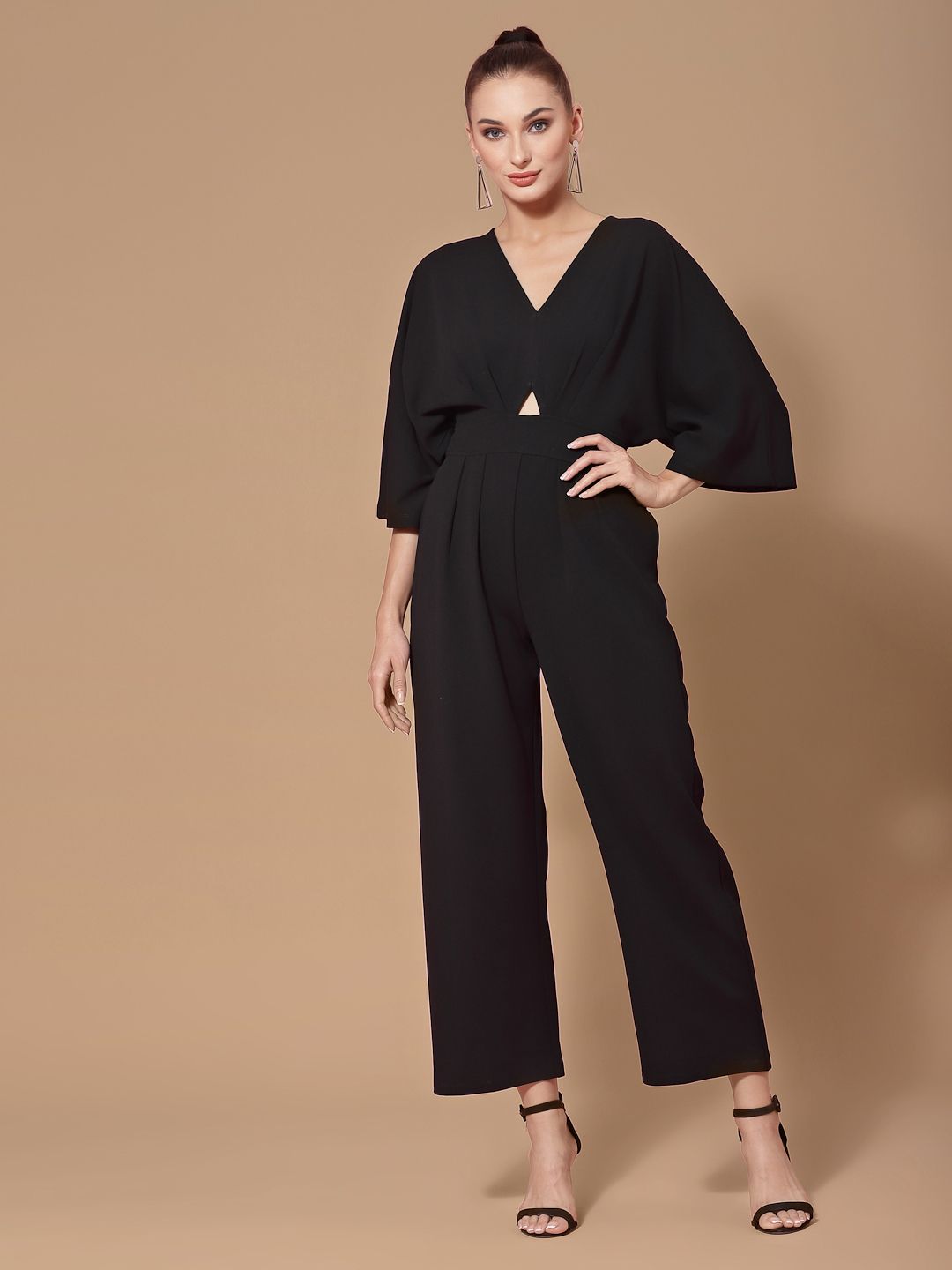 KASSUALLY Black Solid Basic Jumpsuit Price in India