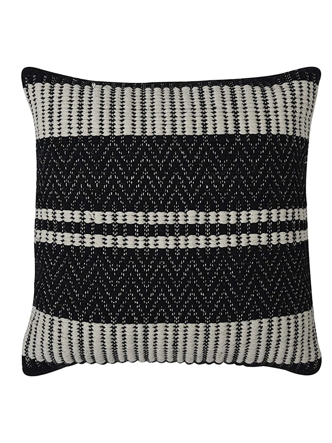 HERE&NOW Black & White Geometric Square Cushion Cover Price in India