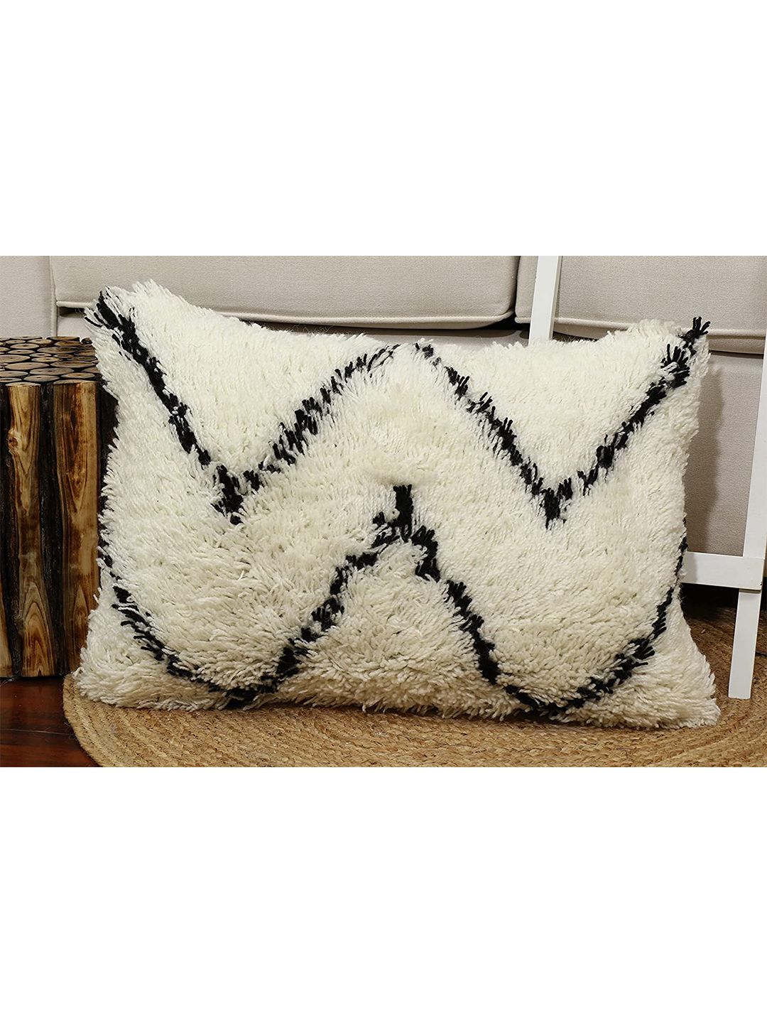 HERE&NOW Beige & Black Self Design Rectangle Cushion Covers Price in India
