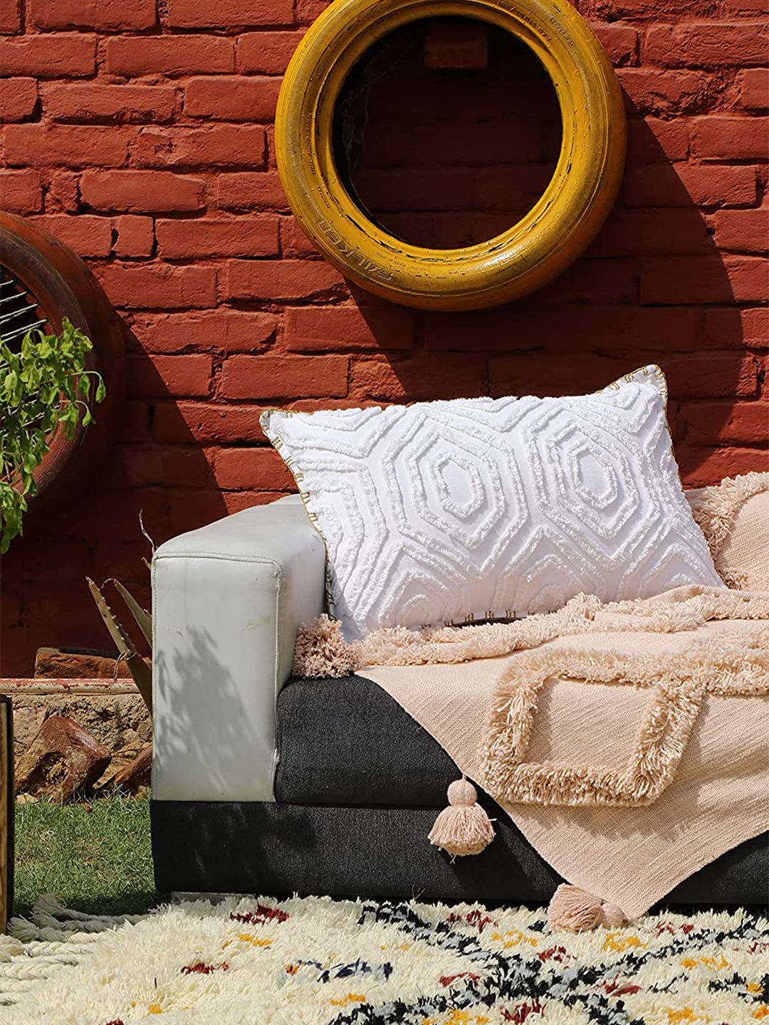 HERE&NOW White Rectangle Cushion Cover Price in India