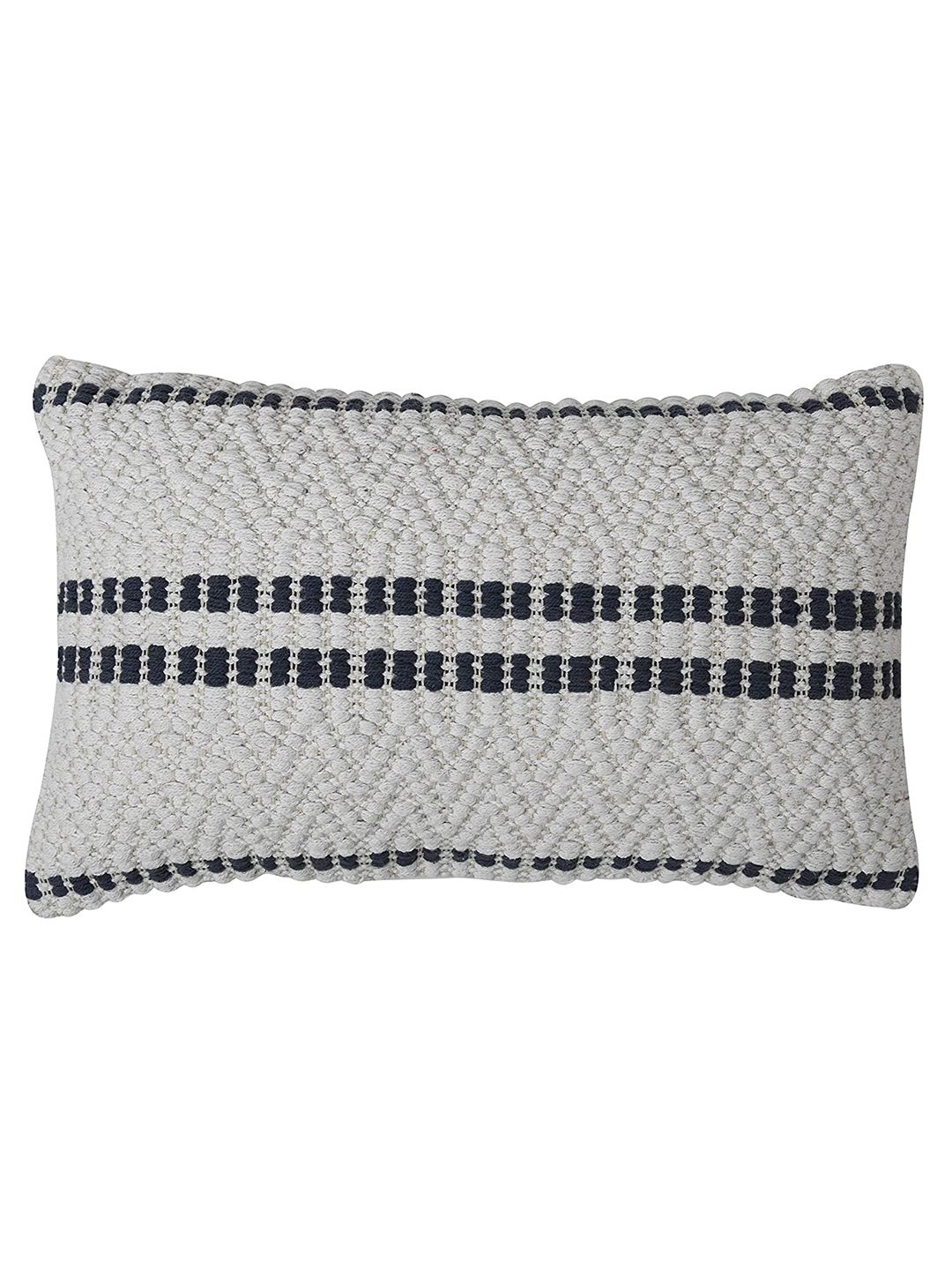 HERE&NOW White & Blue Rectangle Cotton Cushion Covers Price in India