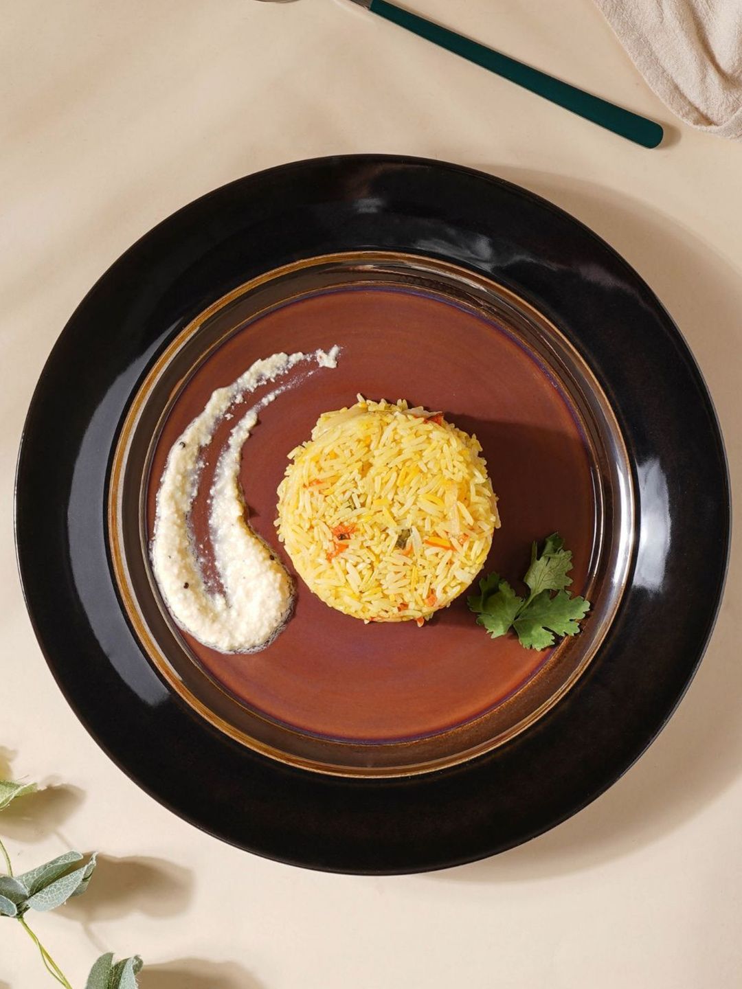 Nestasia Brown & Black Ceramic Glossy Dinner Plate Price in India