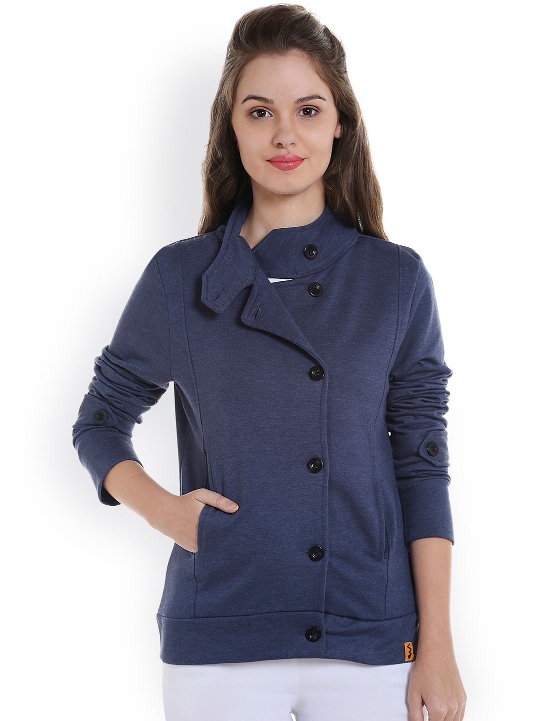 Campus Sutra Women Blue Solid Sporty Jacket Price in India