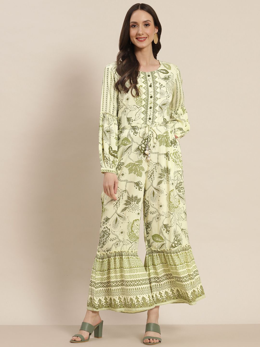 Juniper Olive Green Printed Basic Jumpsuit Price in India
