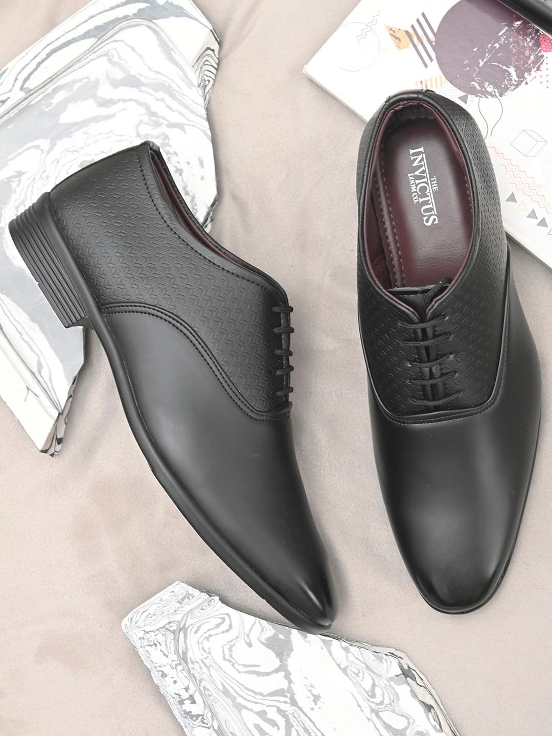 INVICTUS Men Black Solid Formal Leather Derbys