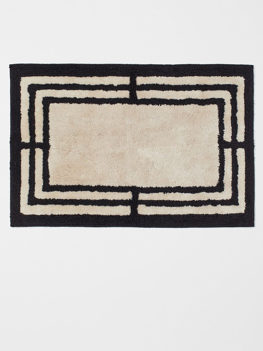 H&M Beige & Black Patterned Pure Cotton Deep-Pile Bath Mat Price in India