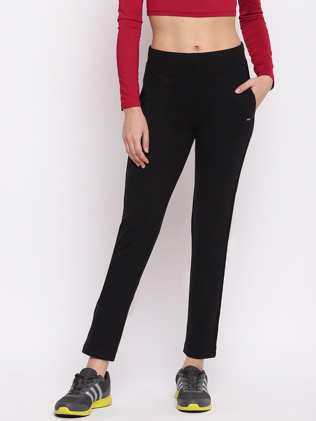 Marvel Women Black Solid Track Pants Price in India